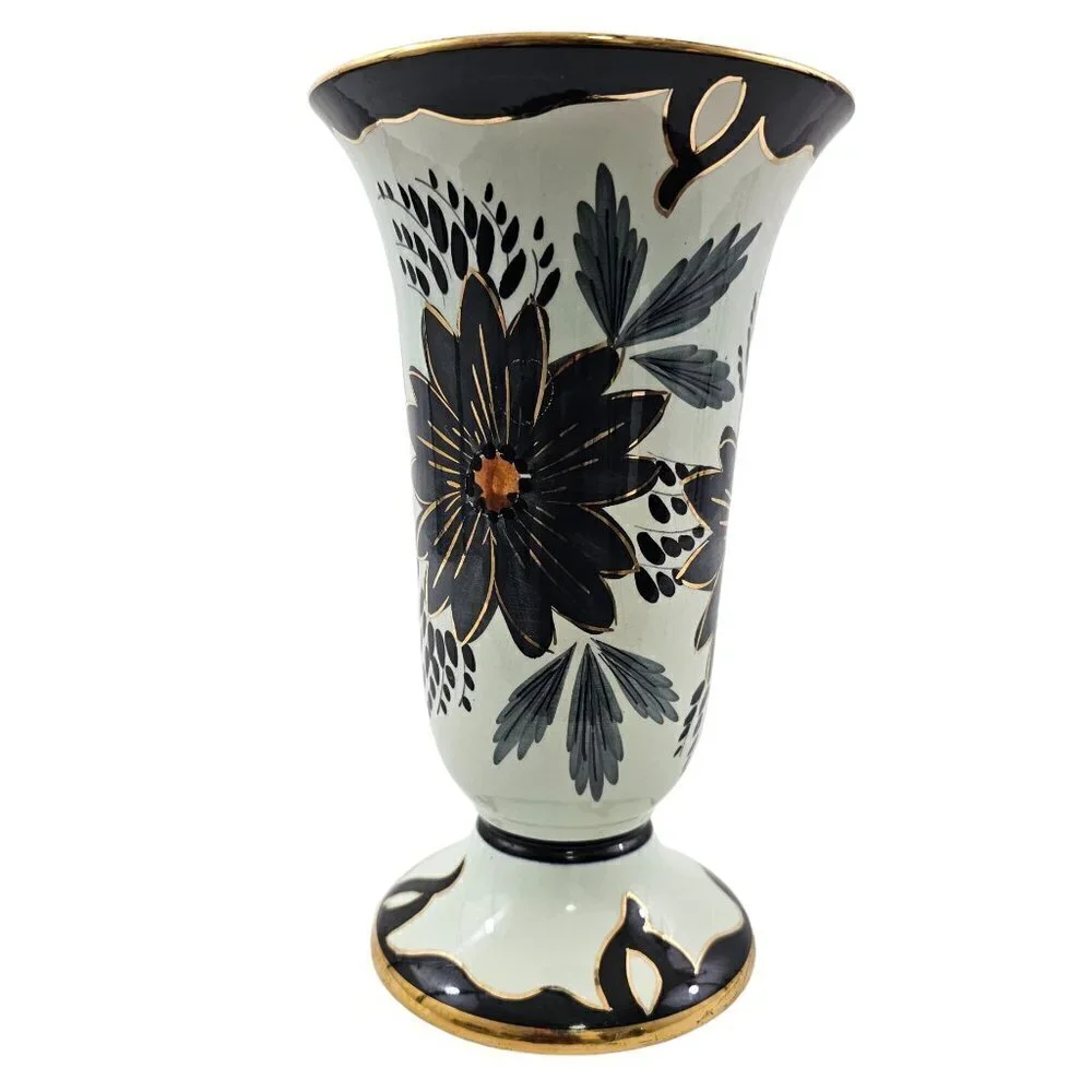 Tody Floral Pattern Gold Rim 8.5” Hand Painted Vase – Made in Holland – 3/4085